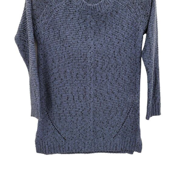 Vintage 90s Cold Shoulder Flecked Rib Knit Sweater Top M Blue Black Casual - Picture 9 of 11